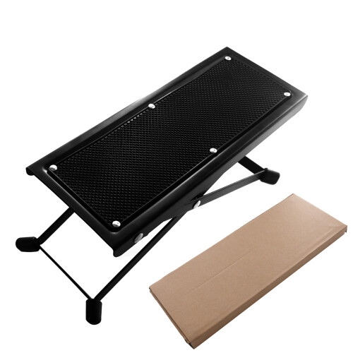 Adjustable Foldable Guitar Foot Stool Black 4-Height Level for Classical & Electric Guitars