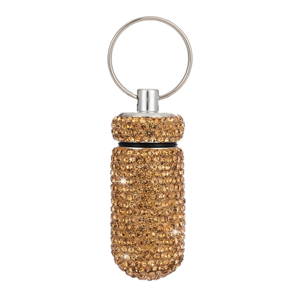 Compact Pill Organizer with Rhinestones, Aluminum Travel Case, Keychain Holder for Daily Use and Travel