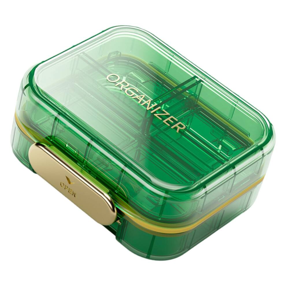 Green Pill Organizer With 7 Compartments, Portable Transparent Medicine Box, Color, Empty Weekly Pill Planner