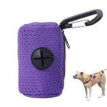 Dog Waste Bag Dispenser Mesh Fabric Leash Attachment Zippered Holder Portable Purple Dog Poop Bag for Walking and Training