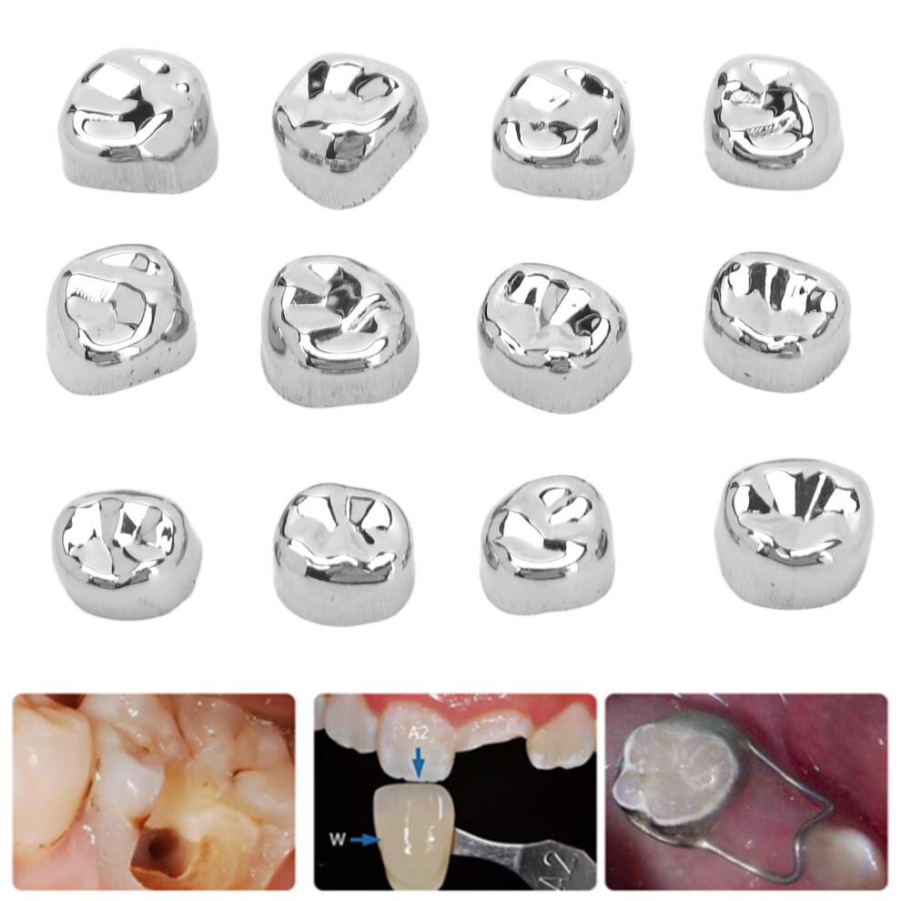 12pcs Stainless Steel Dental Molar Crowns for Adults, Restores Chewing