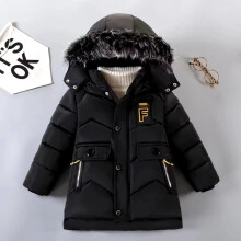 (Jk650-Black, 6(Size 130)) Baby Children Winter School Thick Fleece Warm Outerwear Coat Jacket Boys Girls