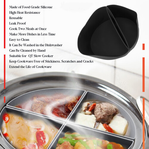 6QT Silicone Slow Cooker Liner Reusable Leakproof Divider Kitchen Accessory Black 2
