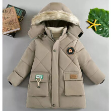 (Jk656-Kahki, 9-10(Size 150)) Children Winter School Thick Fur Fleece Warm Outerwear Coat Jacket Boys Girls