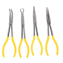 11-Inch Extra Long Needle Nose Pliers Set, 4-Piece Straight and Curved Tip Mechanic Hand Tool Kit