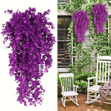 (Purple) 2 Pack Artificial Plants Hanging Faux Leaf Fake For Wall House Room Patio Indoor Outdoor Home Shelf Office Decor