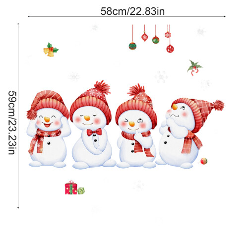 (Multicolor) Snowman Snowflake Window Sticker Electrostatic Double-sided Printing Visible Window Sticker 1
