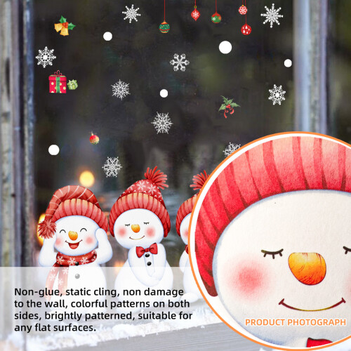 (Multicolor) Snowman Snowflake Window Sticker Electrostatic Double-sided Printing Visible Window Sticker 2