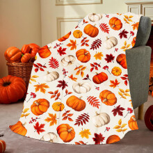 (A) Fall Harvesting Pumpkin Blanket Orange Yellow Cream Autumned Color Print Thanksgiving Throw Blanket Lightweight Warm Soft Blanket