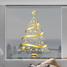 (Gold) Removable Cling Colorful Christmas Tree Window Stickers For Glass Window