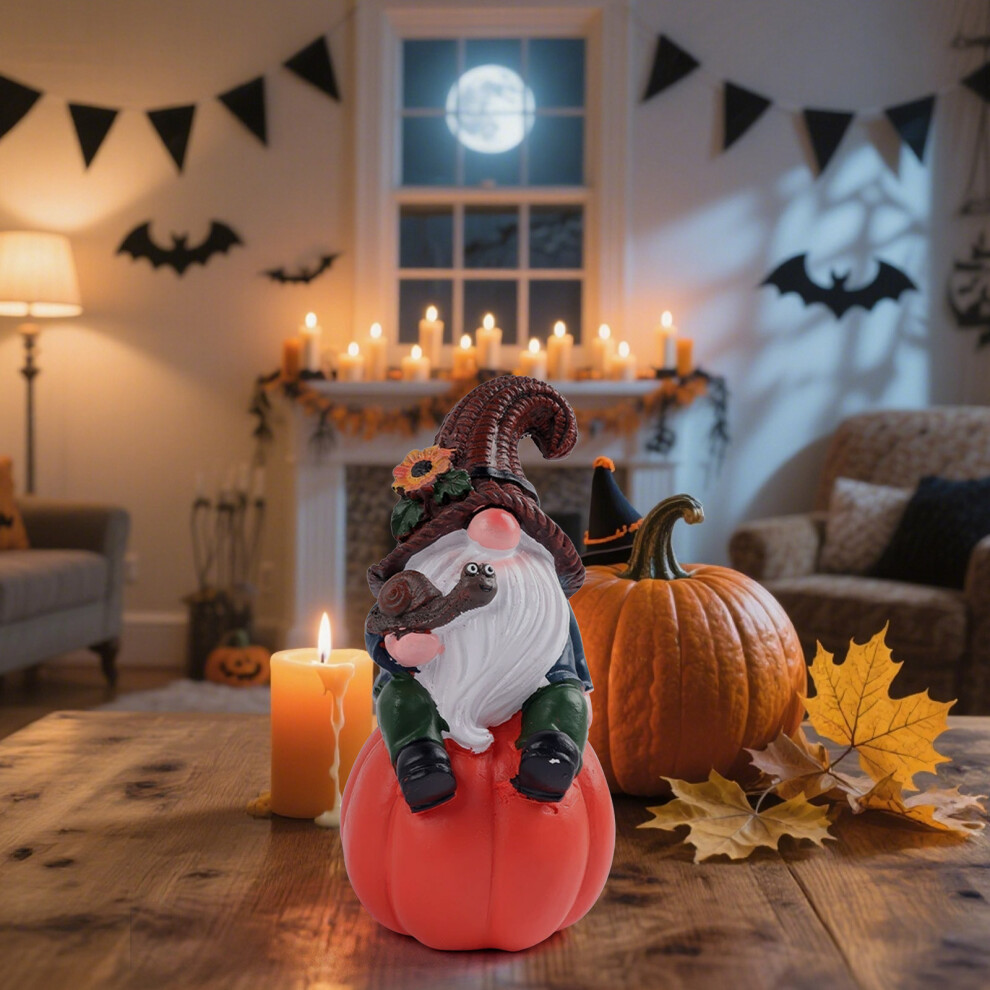 (Yellow) Garden Gnome Pumpkin Statue Cute Resin Dwarf Figurine For Indoor Outdoor Decor  Tabletop Decoration For Home Thanksgiving Garden Spaces-image-OPC-PJHN97J-NEW