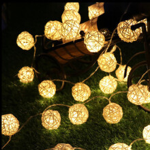 (Beige) LED Rattan Ball Decorative Light String Christmas Bedroom Girl Style Wedding Woven Round Ball LED Decorative Lights 9.84Ft 20 Lights USB