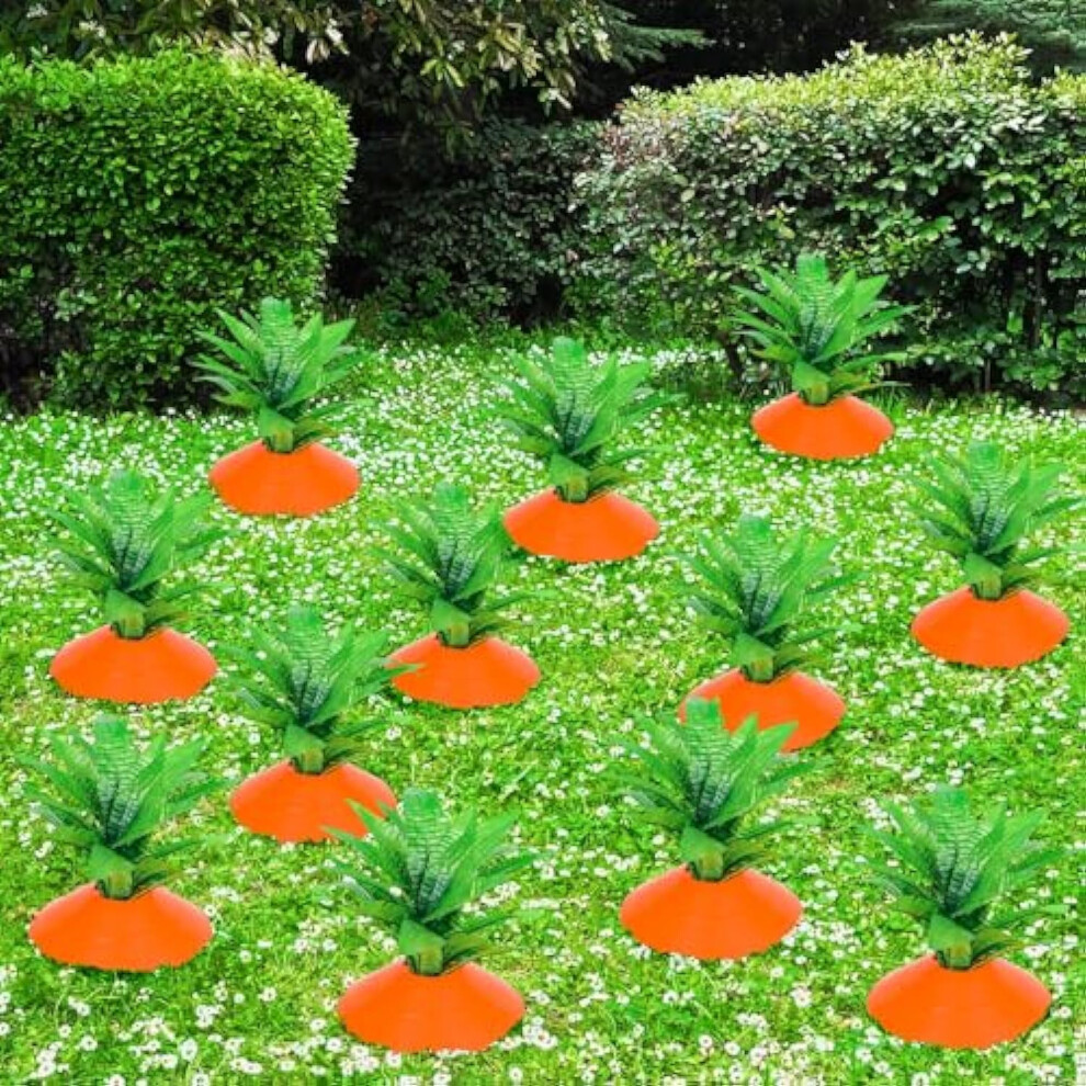 (Green) 12 Pack Easter Carrot Garden Stake Carrot Decorative Yard Stake Outdoor Plastic Yard Sign For Easter Decor Home Ornaments Spring Party Supplie