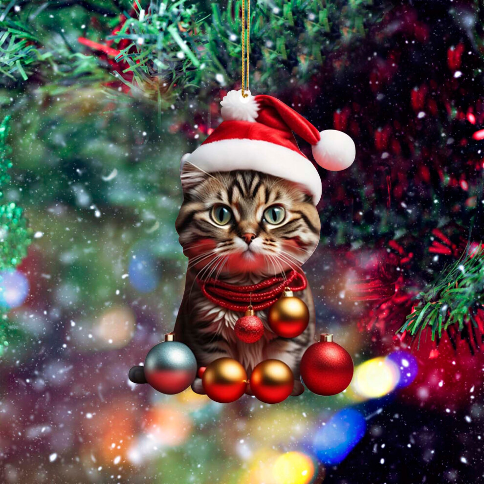(C) Christmas Tree Cats Pendant 2D Acrylic Christmas Hanging Decoration Funny Christmas Cats Ornament Christmas Pendant Decoration Christmas Tree Jewe