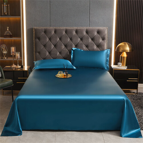 (Blue) Summer Ice Silk Sheets Summer Coolness  Conditioned Mats Cool Sheets Wrinkle- Piece Thin Bed Sheet Piece