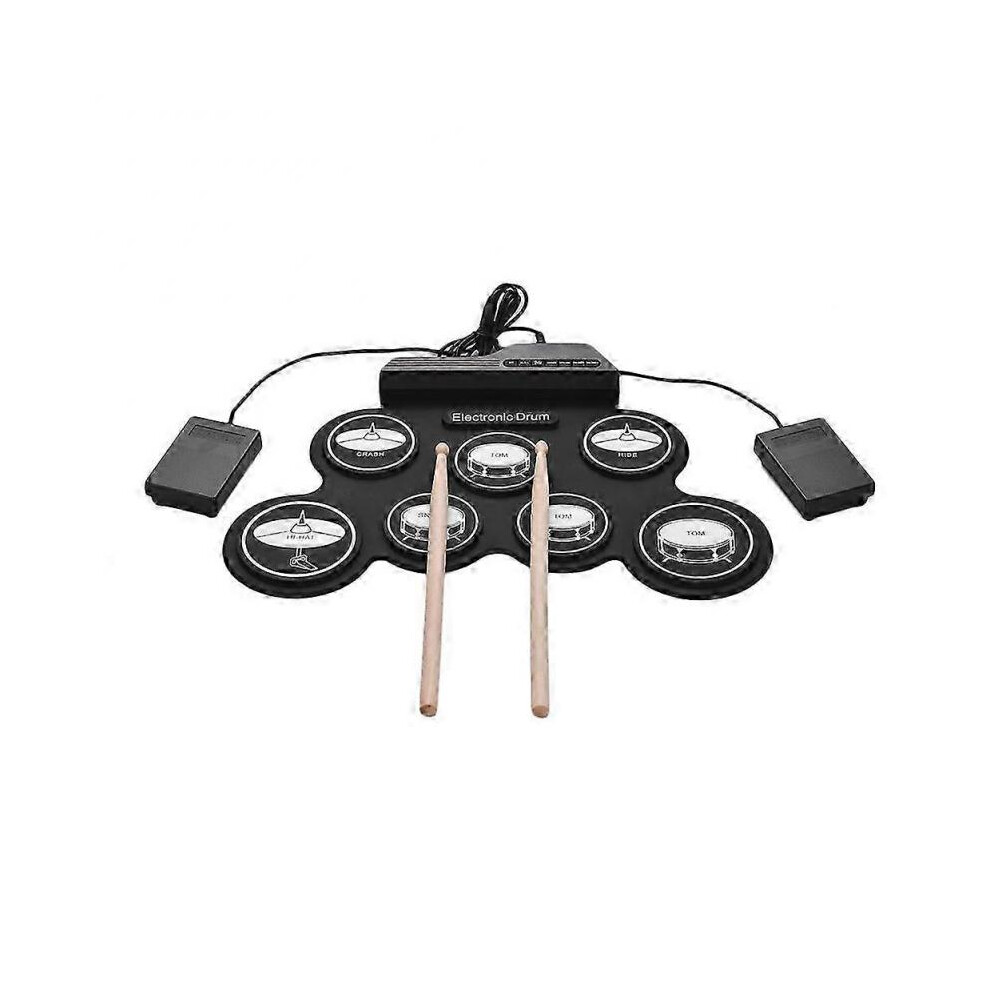7 Pads Electric Drum Set ,Portable Roll Up Drum Practice Pad Drum Kit with Drum Pedals Drum Sticks,