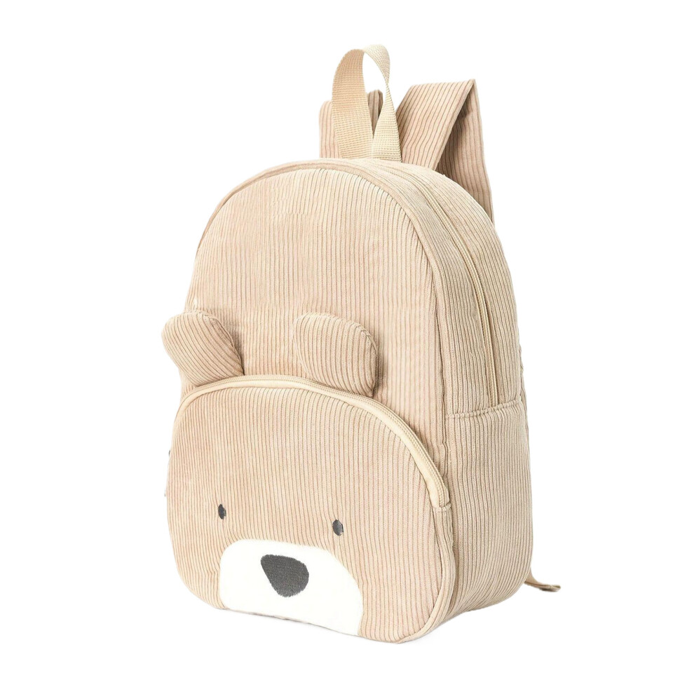 (Khaki Bear) Affordable Corduroy Embroidered Animal Backpack For Kids Cute Backpack-image-OPC-PJHNPMN-NEW