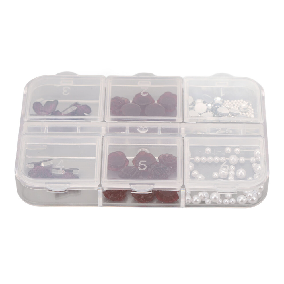 Alluring Dark Red Nail Charms with Butterfly Flower & Pearl Shapes