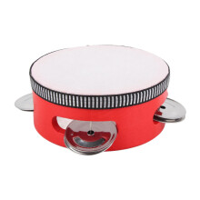 Hand Held Wooden Metal Tambourine Drum 4 Inch Red Musical Educational Percussion Instrument for Kids and Adults