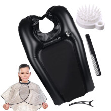 Inflatable Hair Wash Basin with Waterproof Scarf, Portable Shampoo Bowl for Home Use, Neck Support, Combs and Clips Included