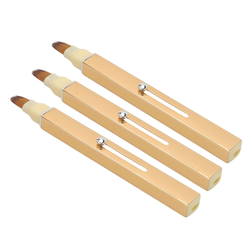 3pcs Gold Retractable Lip Brush Set, Double Ended, Soft Nylon