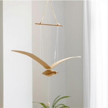 (A With wooden Ball) Soaring Seagulls Hanging Mobile, Wood Flying Seagull Decor Ceiling Pendant, Unique Wall Decor Wooden Seagulls Model Ornament