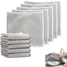 (5pcs Single Layer) Multipurpose Wire Dishwashing Rags, Non-Scratch Metal Wire Dishcloth for Wet Dry, Reusable Dish Scrubbers for Cleaning Dishes Pots