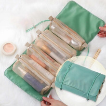 (green) Travel Makeup Bag, Detachable Cosmetic Bag Travel Makeup Organizer, Portable Toiletry Bag Makeup Storage Pouch, Large Capacity