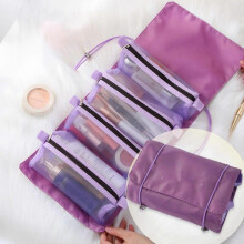 (purple) Travel Makeup Bag, Detachable Cosmetic Bag Travel Makeup Organizer, Portable Toiletry Bag Makeup Storage Pouch, Large Capacity