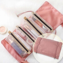 (pink) Travel Makeup Bag, Detachable Cosmetic Bag Travel Makeup Organizer, Portable Toiletry Bag Makeup Storage Pouch, Large Capacity