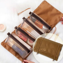 (kahki) Travel Makeup Bag, Detachable Cosmetic Bag Travel Makeup Organizer, Portable Toiletry Bag Makeup Storage Pouch, Large Capacity