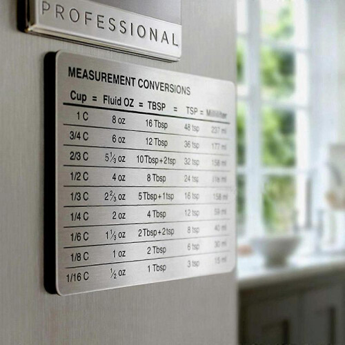 (4Pcs) Kitchen Conversion Chart, Magnetic Stainless Steel Refrigerator Magnet, Magnetic Kitchen Measurement Conversion Chart For Fluid Oz Ml