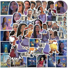 50-Pack Disney Wishes Stickers, Cute Cartoon Decals for Laptop Water Bottle Luggage