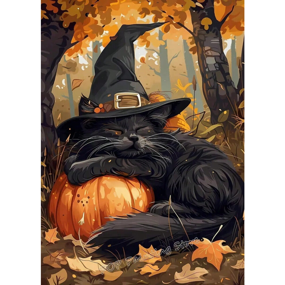 (30X45cm Unframed, 6) Halloween Canvas Wall Art Spooky Black Cat Pumpkin Ghost Lantern Print for Living Room Porch Decor Vintage Autumn Gothic Gift-image-OPC-PJHPC7N-NEW