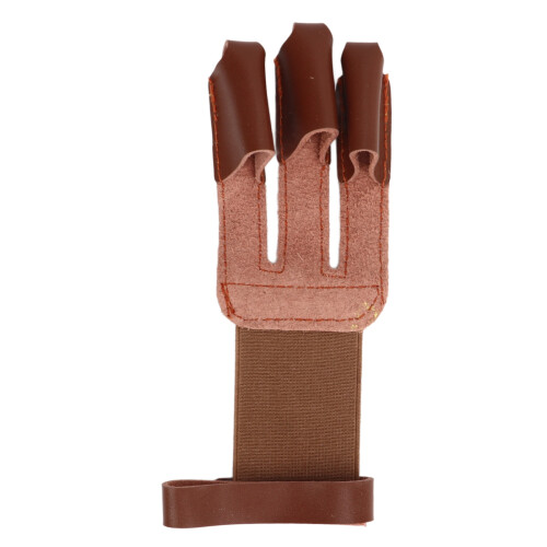 Durable Cowhide 3 Finger Archery Glove with Adjustable Strap Brown 2