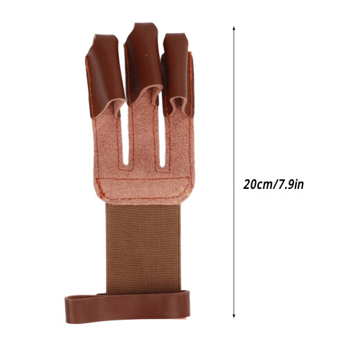 Durable Cowhide 3 Finger Archery Glove with Adjustable Strap Brown 1