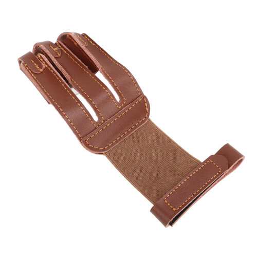 Durable Cowhide 3 Finger Archery Glove with Adjustable Strap Brown
