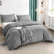 (GREY DUVET COVER & PILLOW COVERS, SINGLE) Hotel Quality Duvet Quilt with Hollowfibre Filling & Plain Duvet Cover Bedding Set