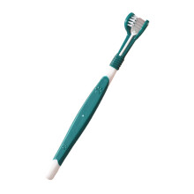 Soft Cat Toothbrush, Triple-Head Dog Toothbrush, Three-Sided Pet Dental Care Tool, Soft Bristles, Dark Green, 1 Piece