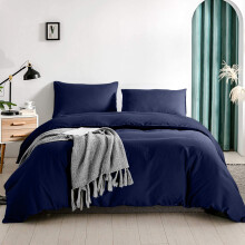 (NAVY DUVET COVER & PILLOW COVERS, DOUBLE) Hotel Quality Duvet Quilt with Hollowfibre Filling & Plain Duvet Cover Bedding Set