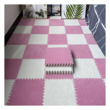 12-Piece Interlocking Carpet Tile Set for Living Room and Bedroom, Plush Foam Square Floor Mat, Pink and White