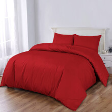 (RED DUVET COVER & PILLOW COVERS, SINGLE) Hotel Quality Duvet Quilt with Hollowfibre Filling & Plain Duvet Cover Bedding Set