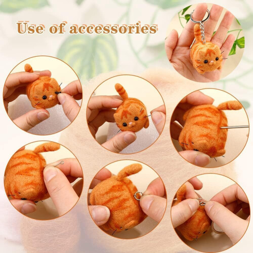 Needle Felting Set with Felting Wool, Needles, Instructions, and Key Ring for Crafting Projects 1