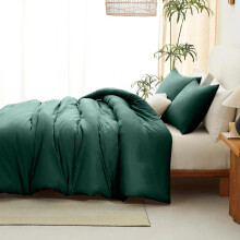 (GREEN DUVET COVER & PILLOW COVERS, SUPER KING) Hotel Quality Duvet Quilt with Hollowfibre Filling & Plain Duvet Cover Bedding Set