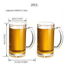 (2pcs[500ml]) 2PCS Large Capacity Beer Mugs 500ml - Multipurpose, Insulated, Thickened Glass Stein with Handle for Bar, Craft Beer