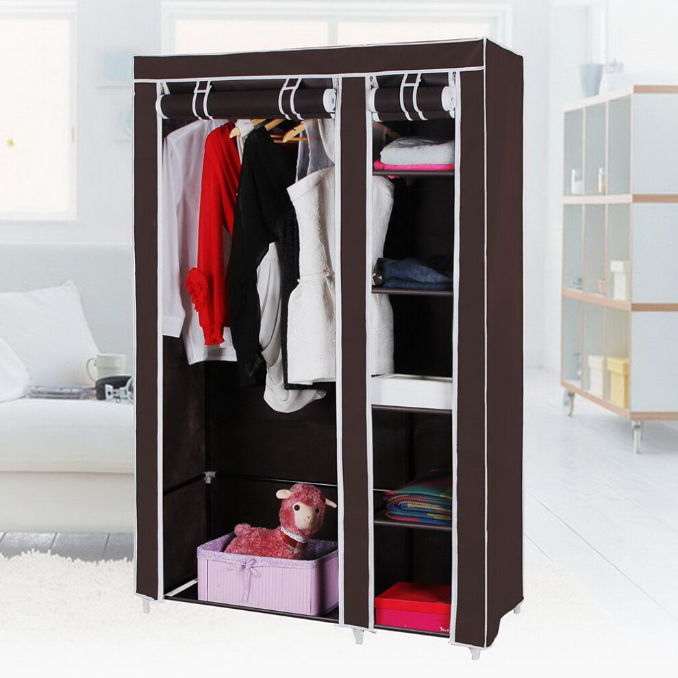 Portable Clothes Closet Fabric Wardrobe with Hanging Rod,Dark Brown-image-OPC-PJHPMZC-NEW
