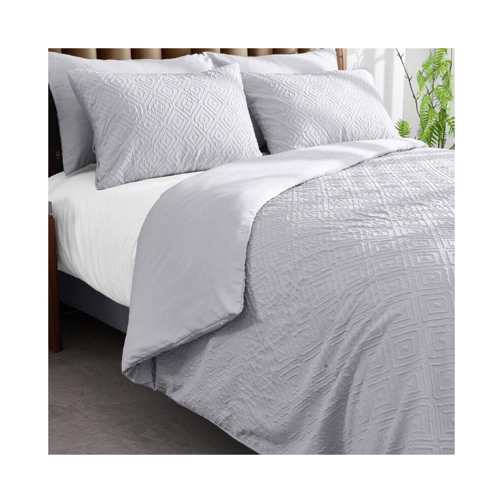 (Canterbury Square Grey, Super king) Signature Duvet Quilt Cover Set Tufted Bedding Luxury Single Double King SuperKing Size Bed Soft Microfiber Charc