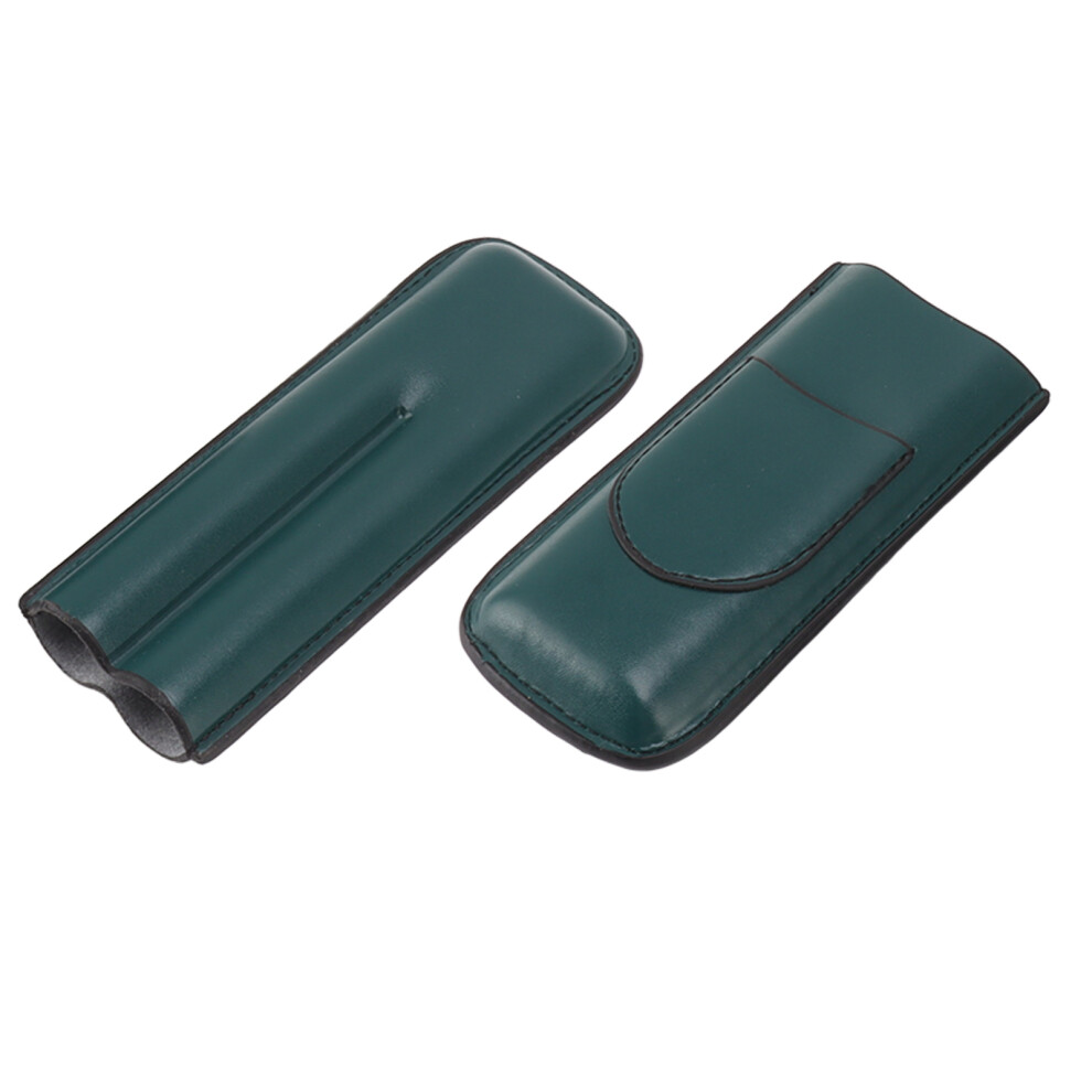 Green Elegant Faux Leather Cigar Case, 2-Cigar Slim Travel Holder