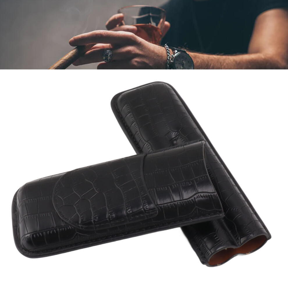 Black Travel-Friendly 2 Finger Cigar Case With Humidifier In Sobriety
