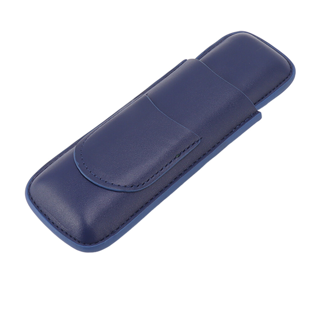 Blue Elegant Vintage Faux Leather Cigar Case 2-Fit Slim 18X6.5cm